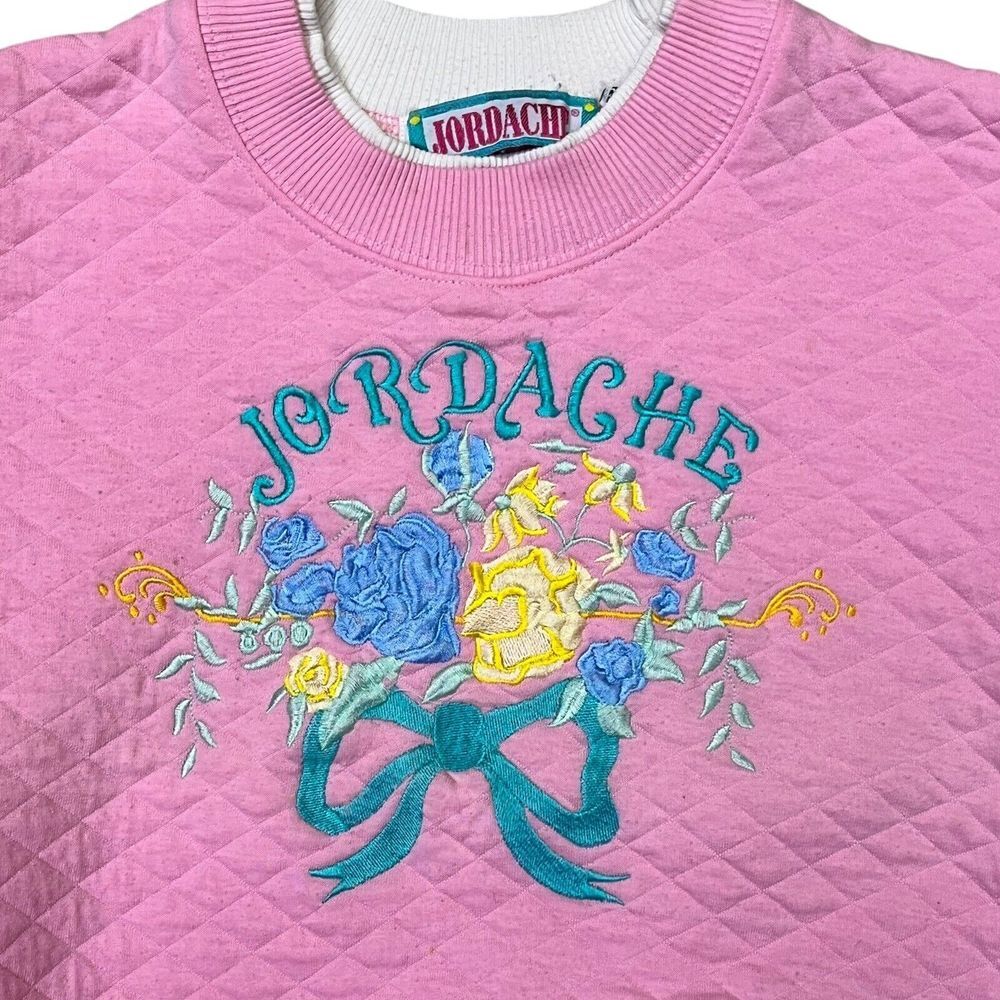 Vintage Jordache Girls Quilted Sweatshirt Pullover Pink Embroidered Medium 10 12 - Picture 3 of 7